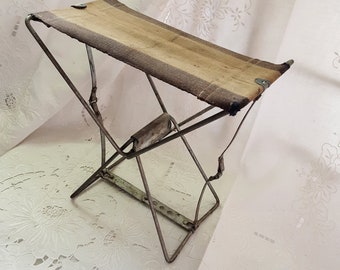 Small Folding Camp Chair Stool on Metal Base Canvas Seat Made in USSR 