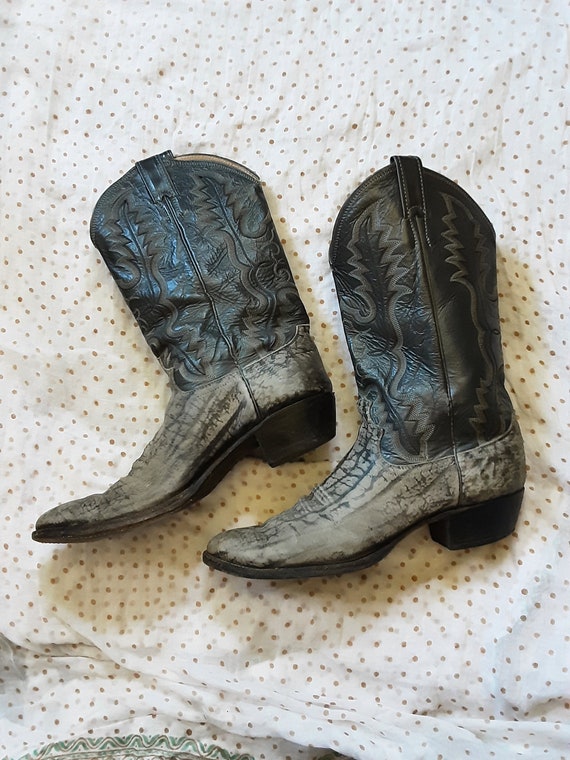 Vintage Justin Cowboy Boots ~ 2 tone Gray Leather… - image 7