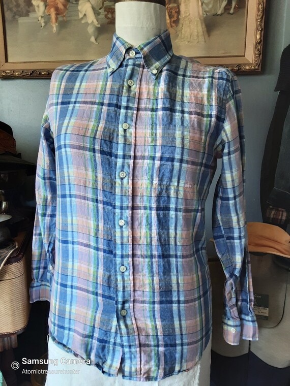 Vintage Button Down Mens Shirt * Irish Linen * Br… - image 1