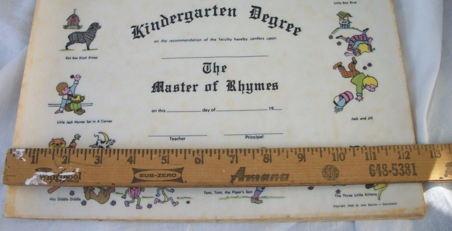 Vintage Kindergarten Degree Certificate Teacher Student Etsy