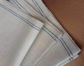 Vintage Linen Kitchen Towels * Blue Stripes * Embroidered/ Silverware Glass and Dishes * 3 piece Set * Farmhouse Rustic Chic * 1940s era