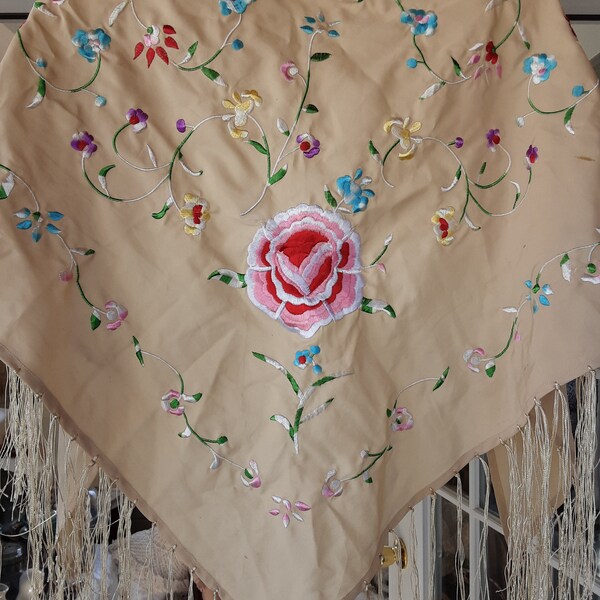 Beige Woven Design Wool Women's Shawl