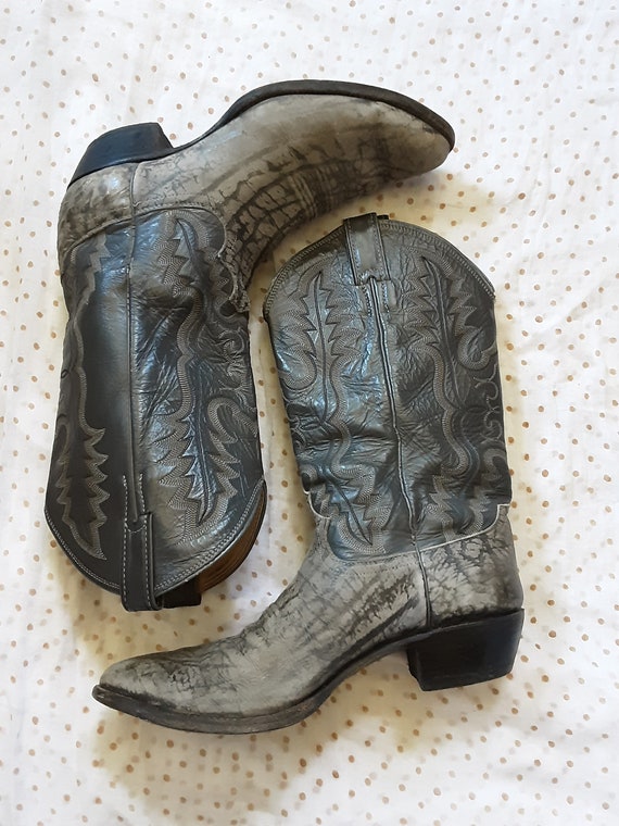 Vintage Justin Cowboy Boots ~ 2 tone Gray Leather… - image 10