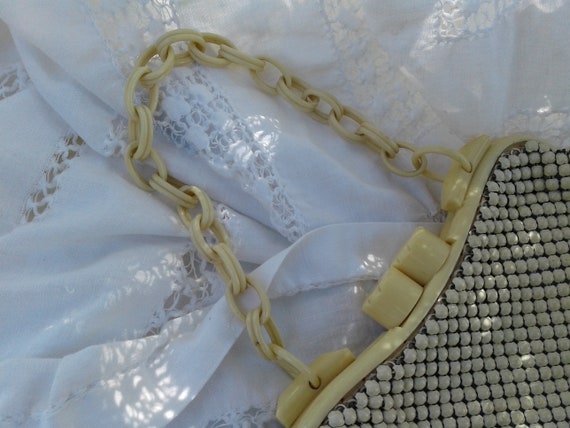 Whiting and Davis Deco Purse * Vintage Cream Cell… - image 10