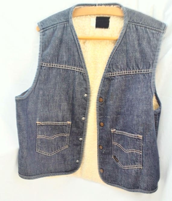 Vintage Denim Vest ~ Sherpa Lined ~ 1950's era Men