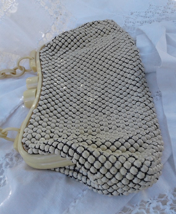 Whiting and Davis Deco Purse * Vintage Cream Cell… - image 7