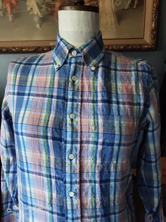 Vintage Button Down Mens Shirt * Irish Linen * Br… - image 8