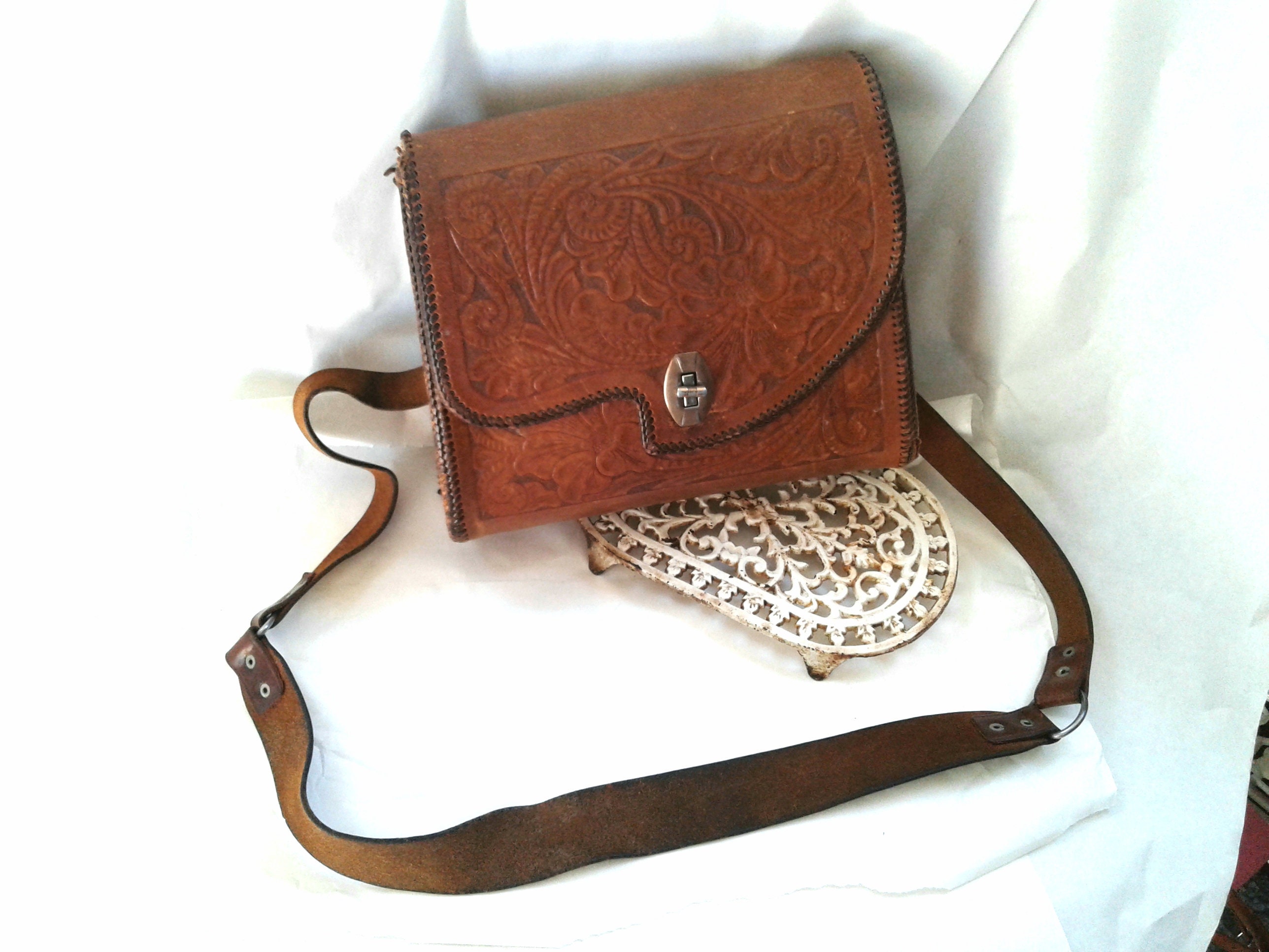 Rustic Tooled Leather Coin Purse