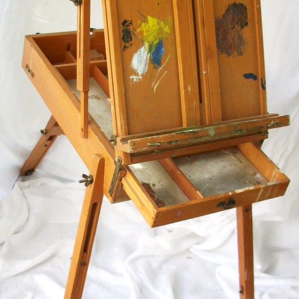 Vintage Wood  - Metal - Artist - Portable Folding Easel - Carry Case - Full French Sketchbox