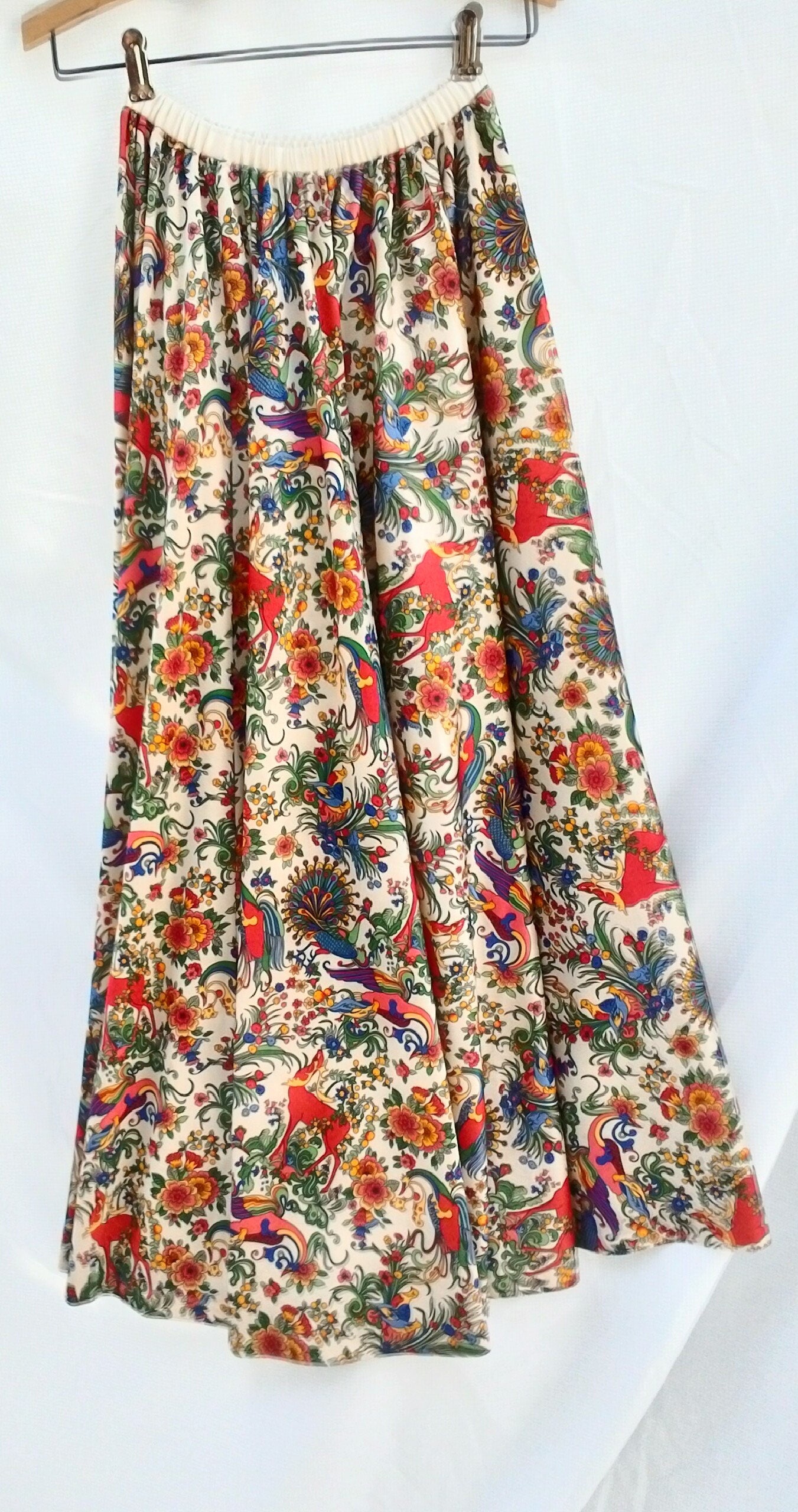 Vintage PEACOCK Skirt Floor Length Long Skirt Elastic | Etsy