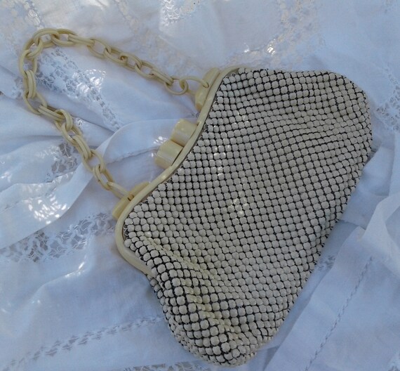 Whiting and Davis Deco Purse * Vintage Cream Cell… - image 6