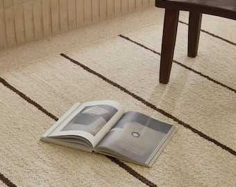 Handwoven Ivory & Brown: Dune Stria Japandi Scandinavian Modern Minimalist Design