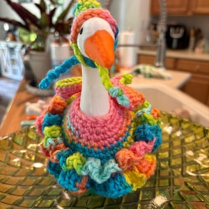 Handmade Crochet 7” Desk Goose Party Dress