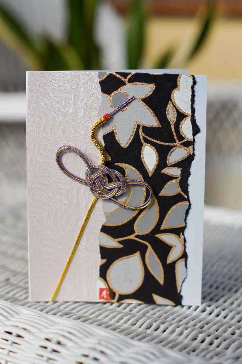 Pack of 3 Japanese Washi Paper Cards with Mizuhiki Cord Etsy