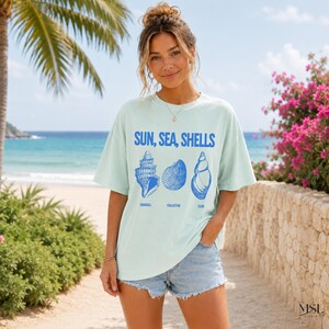 Sun Sea Shells Shirt, Coastalcore Beach Tee, Vacation Vibes Outfit, Salty Girl Summer Apparel Bild 10