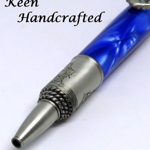 el Keen Handcrafted Handmade Deep Blue Pearl Kirinite Nautical Antique Pewter Twist Pen image 3