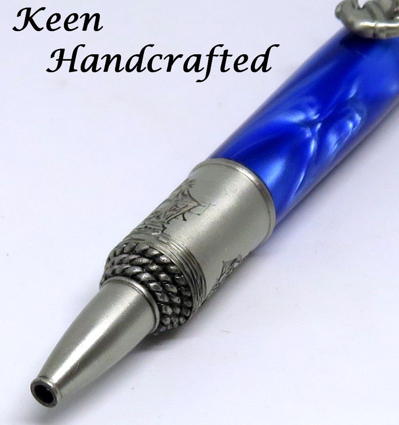 el Keen Handcrafted Handmade Deep Blue Pearl Kirinite Nautical Antique Pewter Twist Pen image 3