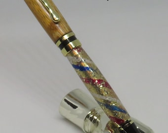 dn - Keen Handcrafted Handmade Mango Star Spangled Banner Classic 24kt Gold Twist Pen