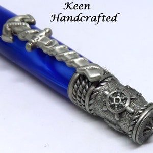 el Keen Handcrafted Handmade Deep Blue Pearl Kirinite Nautical Antique Pewter Twist Pen image 4