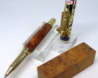 ez - Keen Handcrafted Handmade Thuya Burl 24kt Gold Shuttle Rollerball Pen