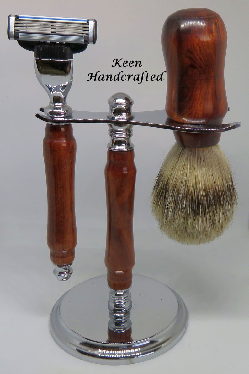 gb - Keen Handcrafted Handmade Mopani Deluxe Chrome Brush and Razor Set