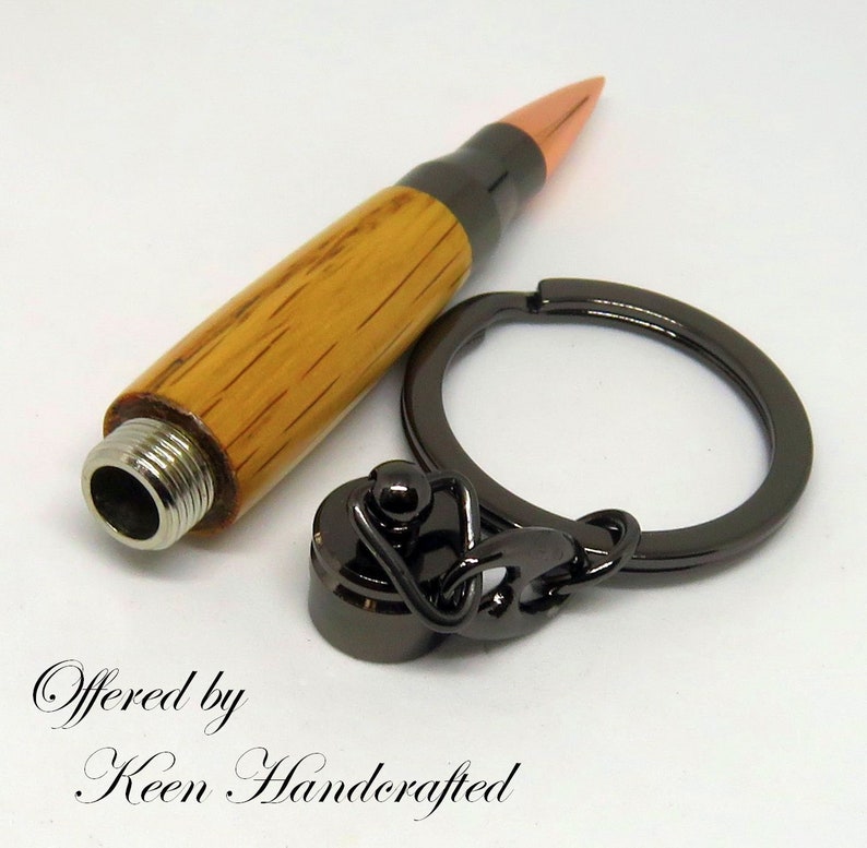 he Keen Handcrafted Handmade White Oak Gun Metal Key Ring image 3