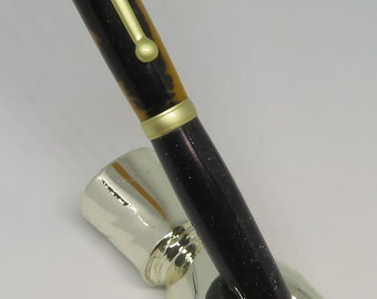 fp - Keen Handgefertigter handgemachter Schwarz n Orange Satin Gold Comfort Pen