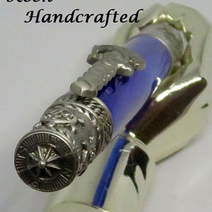 el Keen Handcrafted Handmade Deep Blue Pearl Kirinite Nautical Antique Pewter Twist Pen image 2