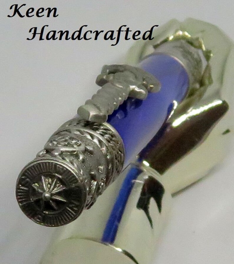 el Keen Handcrafted Handmade Deep Blue Pearl Kirinite Nautical Antique Pewter Twist Pen image 2