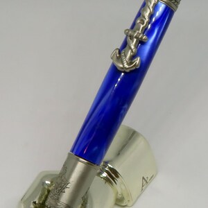 el Keen Handcrafted Handmade Deep Blue Pearl Kirinite Nautical Antique Pewter Twist Pen image 1