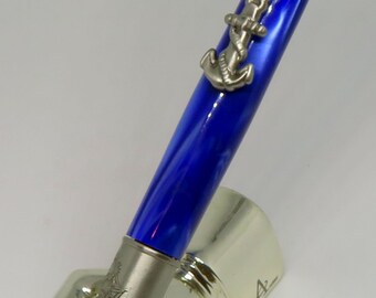 el - Keen Handcrafted Handmade Deep Blue Pearl Kirinite Nautical Antique Pewter Twist Pen