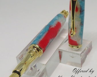 oz - Keen Handcrafted Handmade Patriotic Gold Metro Fountain Pen