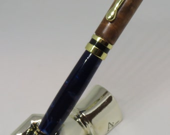 nl - Keen Handcrafted Handmade Walnut and Blue Classic 24kt Gold Twist Pen