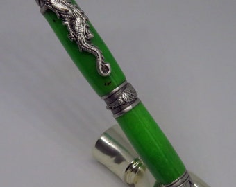 lx - Keen Handcrafted Handmade Green Dragon Antique Pewter Twist Pen