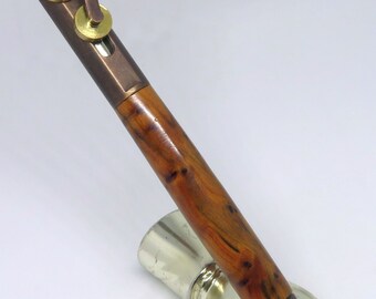 bq - Keen Handcrafted Handmade Thuya Burl Piston Pen in Oil Rubbed Bronze with Brass Wheels