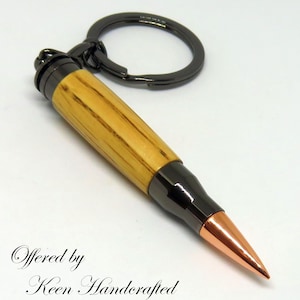 he Keen Handcrafted Handmade White Oak Gun Metal Key Ring image 1