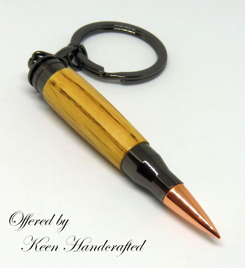 he Keen Handcrafted Handmade White Oak Gun Metal Key Ring image 1