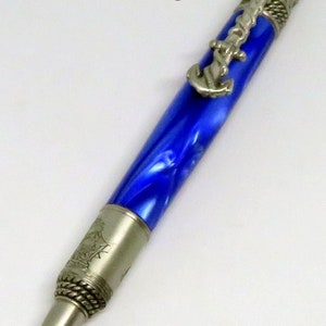 el Keen Handcrafted Handmade Deep Blue Pearl Kirinite Nautical Antique Pewter Twist Pen image 5