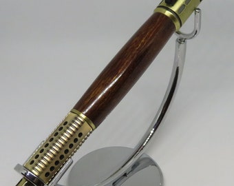 na - Keen Handcrafted Handmade Grenadillo Semi Automatic Rifle Antique Brass Side Action Click Pen