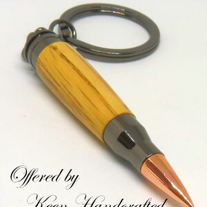 he Keen Handcrafted Handmade White Oak Gun Metal Key Ring image 4