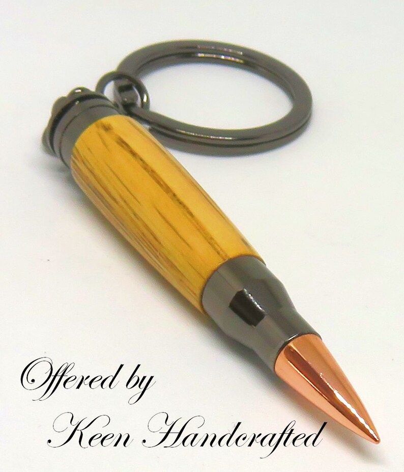 he Keen Handcrafted Handmade White Oak Gun Metal Key Ring image 4