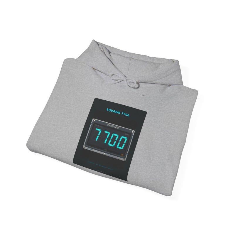 Squawk 7700 Hoodie — Tarmac Print aviation design, view 6