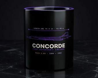 Concorde Aviation Blueprint Mug, Technical Line Art 11oz Black Ceramic