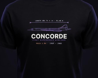 Koszulka z nadrukiem Concorde Aviation Blueprint, koszulka unisex z bawełny z nadrukiem technicznym