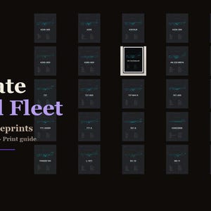 All 30 aircraft blueprint plates in a grid — the complete Tarmac Print collection