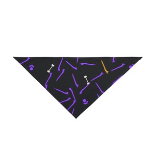 Black pet bandana with a violet aviation jet pattern, bones and paws