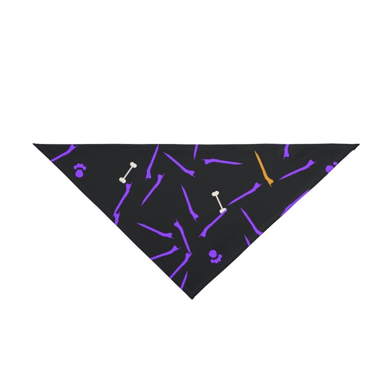 Black pet bandana with a violet aviation jet pattern, bones and paws