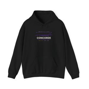 Black hoodie with a violet Concorde aviation blueprint design