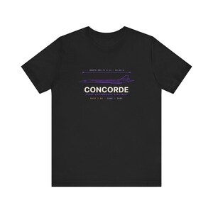 Black t-shirt with a violet Concorde aviation blueprint design