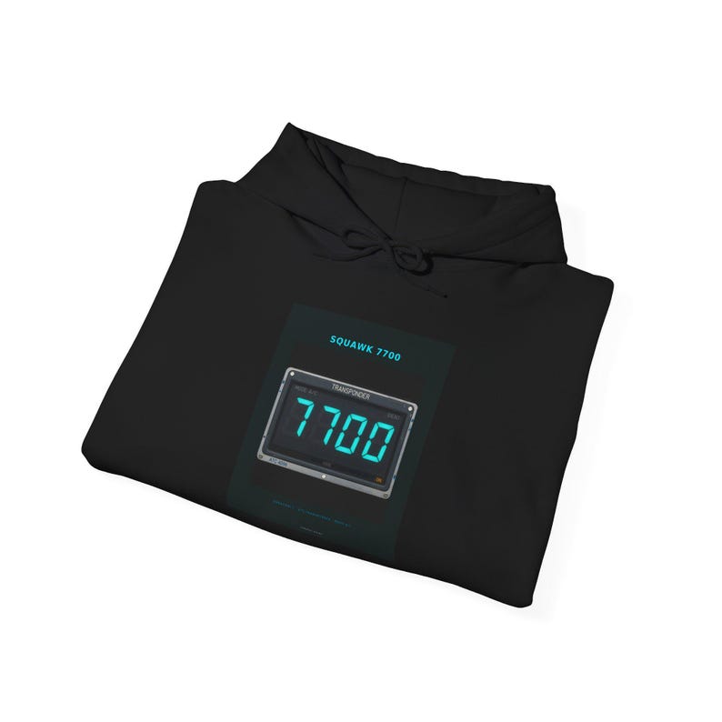 Squawk 7700 Hoodie — Tarmac Print aviation design, view 5
